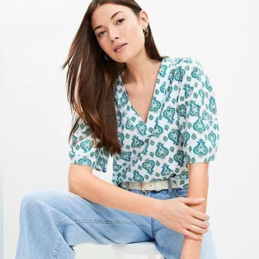 Loft floral medallion bell sleeve blouse size M